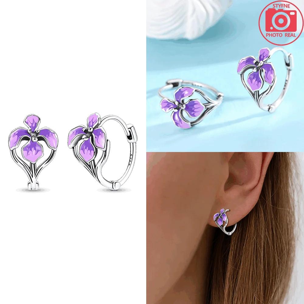 Kupfer Reines Kupfer Ohrring Creolen Lila Iris Blume Keltischer Ohrschmuck Inschrift Symbol Ohrschlaufe Valentinstagsgeschenk
