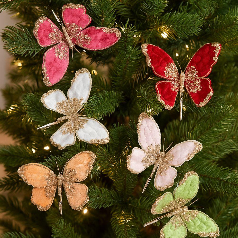 Flocking Butterfly Christmas Flower DIY Christmas Tree Decoration  Xmas New Year