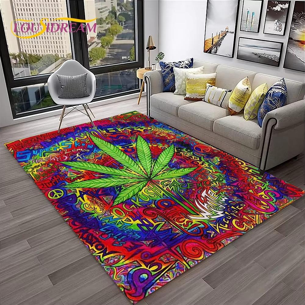 Weed Plants Maple Leaf Carpet Rug for Home Living Room Bedroom Sofa Playroom Doormat Kitchen Decor Area Rug Non-slip Floor Mat