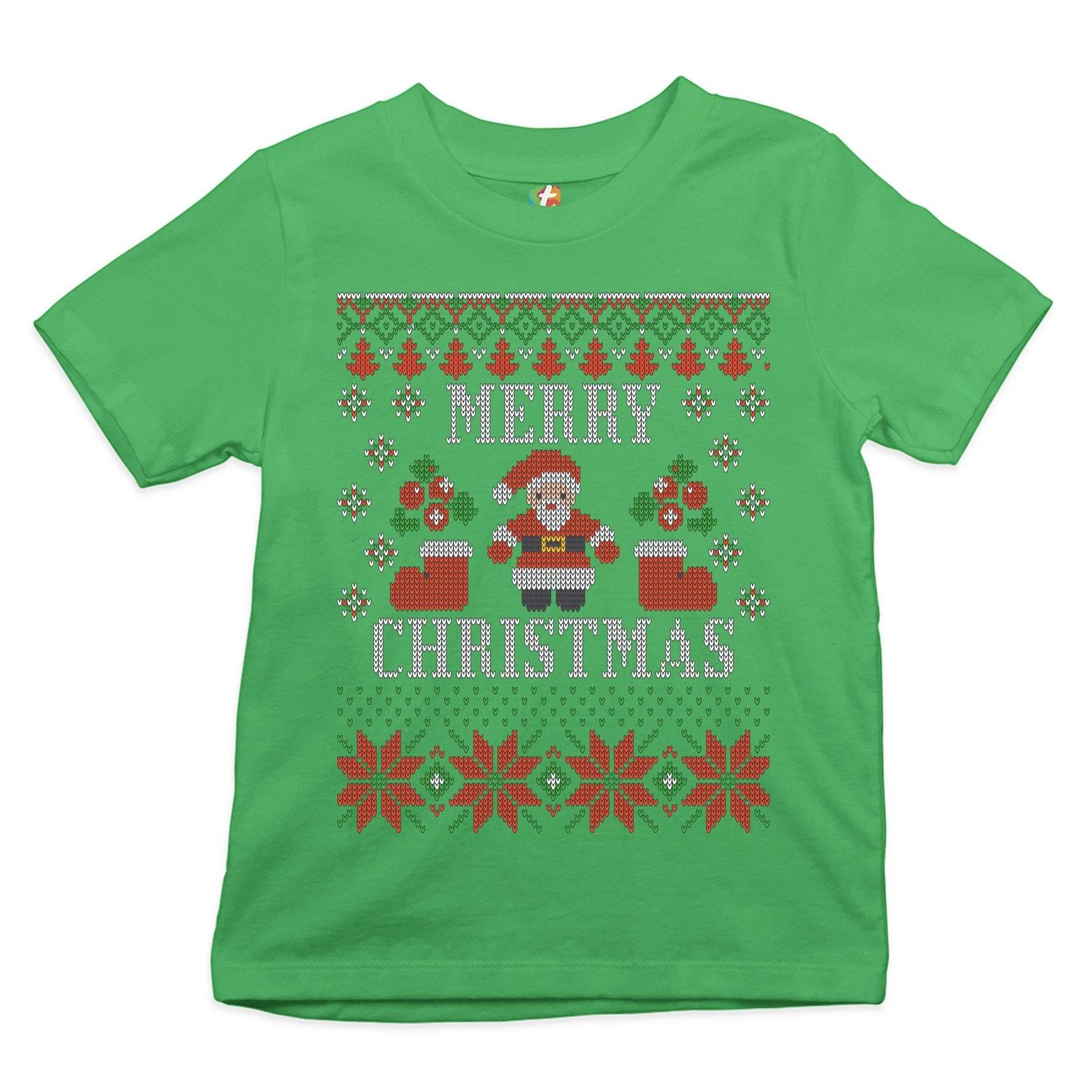 Ugly Sweater Theme Santa Claus Youth kids boys T-Shirt Let it Snow Christmas Xmas Kids 100