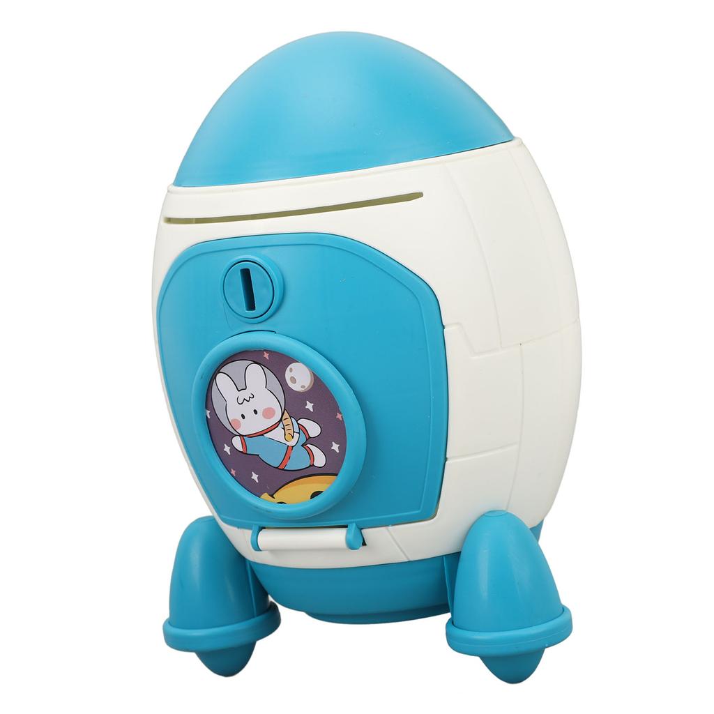 Cartoon Money Bank with Key Large Capacity Cute Cartoon Space Money Saving Toy for Kids Boys Girls Blue