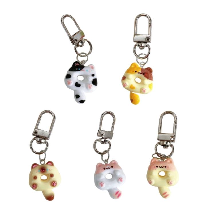 Cat Shaped Pendant Doughnuts Animal Doll Keychain Unique Soft Keyring Accessory Colorful Bag Charm Jewelry for Handbags