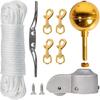 Komplettes Fahnenmast-Upgrade-Set 3 Zoll Goldene Kugel 2 Zoll Aluminium-Mastkopf mit Nylonrolle für müheloses Fahnenhissen