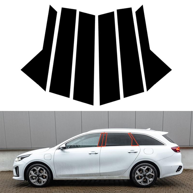6pcs Car Window Door Column B C Pillar Post Trim Cover Glossy Black PC Stickers Accessories Fit For KIA CEED WAGON 2019-2024