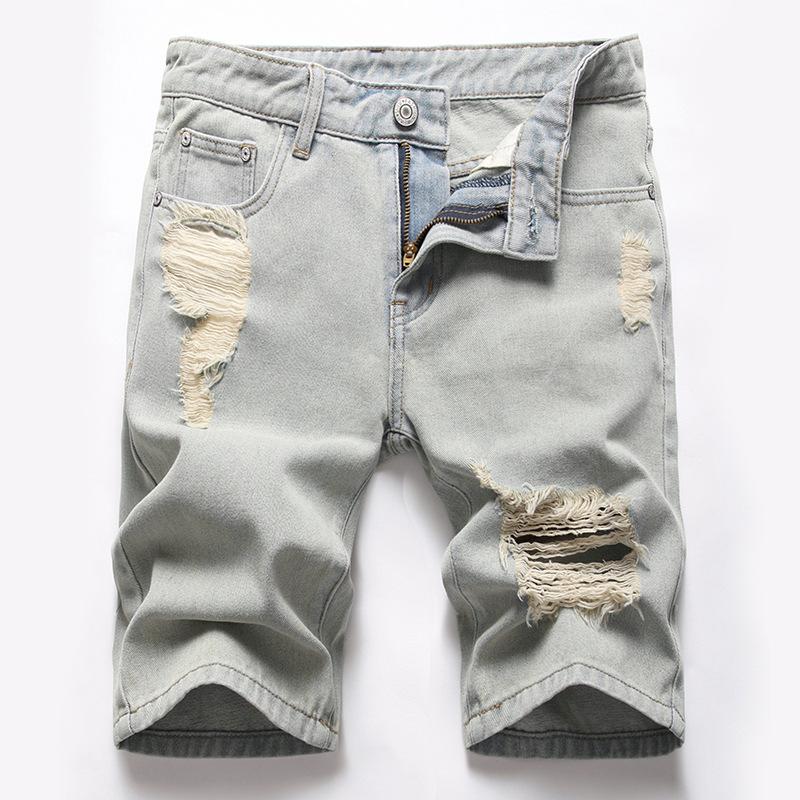 Buy 2021 Men's Denim Shorts Holed Denim 