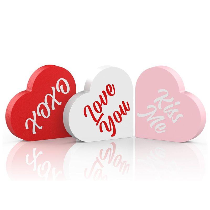 ABBP-Home Decor, 3-Piece Double-Sided Printed Wooden Heart-Shaped Ornament, Romantic Valentine's Day Decoration.