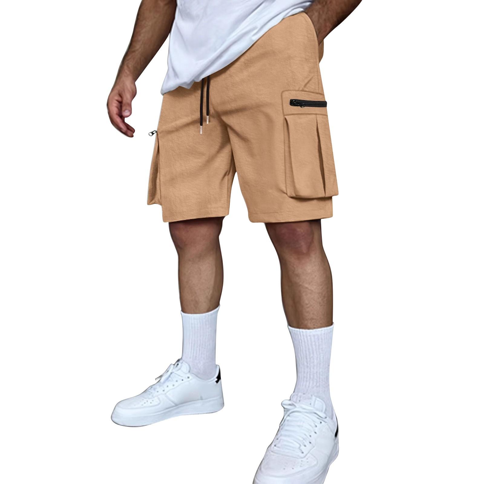 

Мужские летние однотонные повседневные спортивные шорты на молнии с несколькими карманами, быстросохнущие, дышащие XL хаки