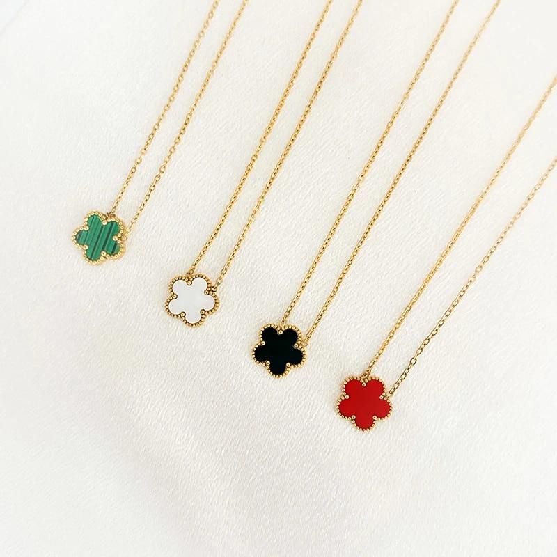 Conjunto de joias de flores de aço inoxidável, presentes de Natal, colar de pingente de moda moderna de luxo, brincos, pulseira, joias para mulheres