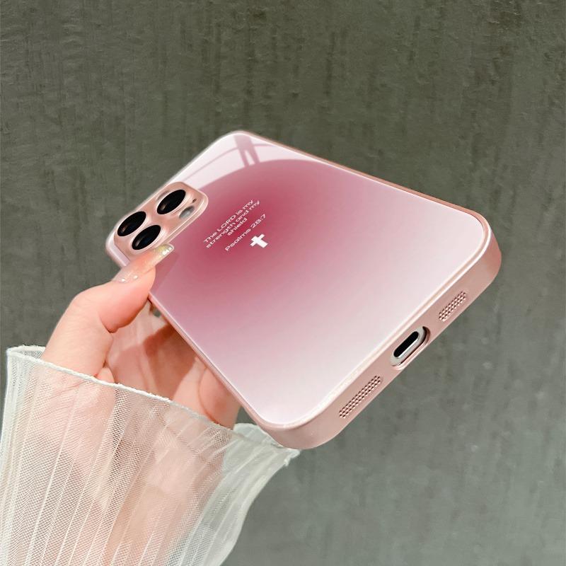 Capa de Celular de Vidro Temperado Metálico Rosa com Design de Cruz Sagrada Para iPhone 17 16 15 14 13 12 11 Pro Max 15 14 Plus 17 Air 16E Capa