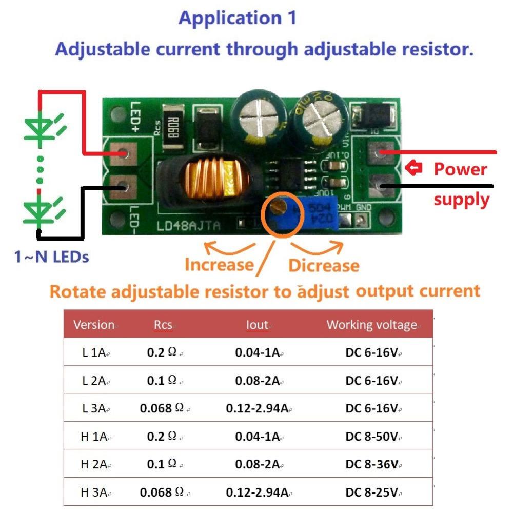 DC 6-50V PWM Regulator L 1-3A Adjustable Step Down Power Supply Current Converter LED Lighting