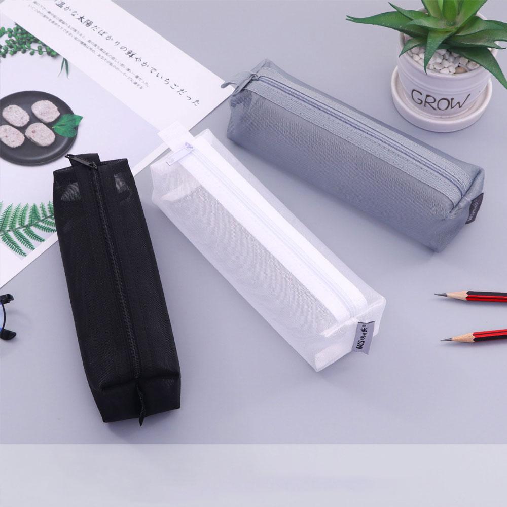 Simple Storage Pencil Bag Large Capacity Three-Dimensional Nylon Transparent Solid Color Mesh Pencil Stationery Bag