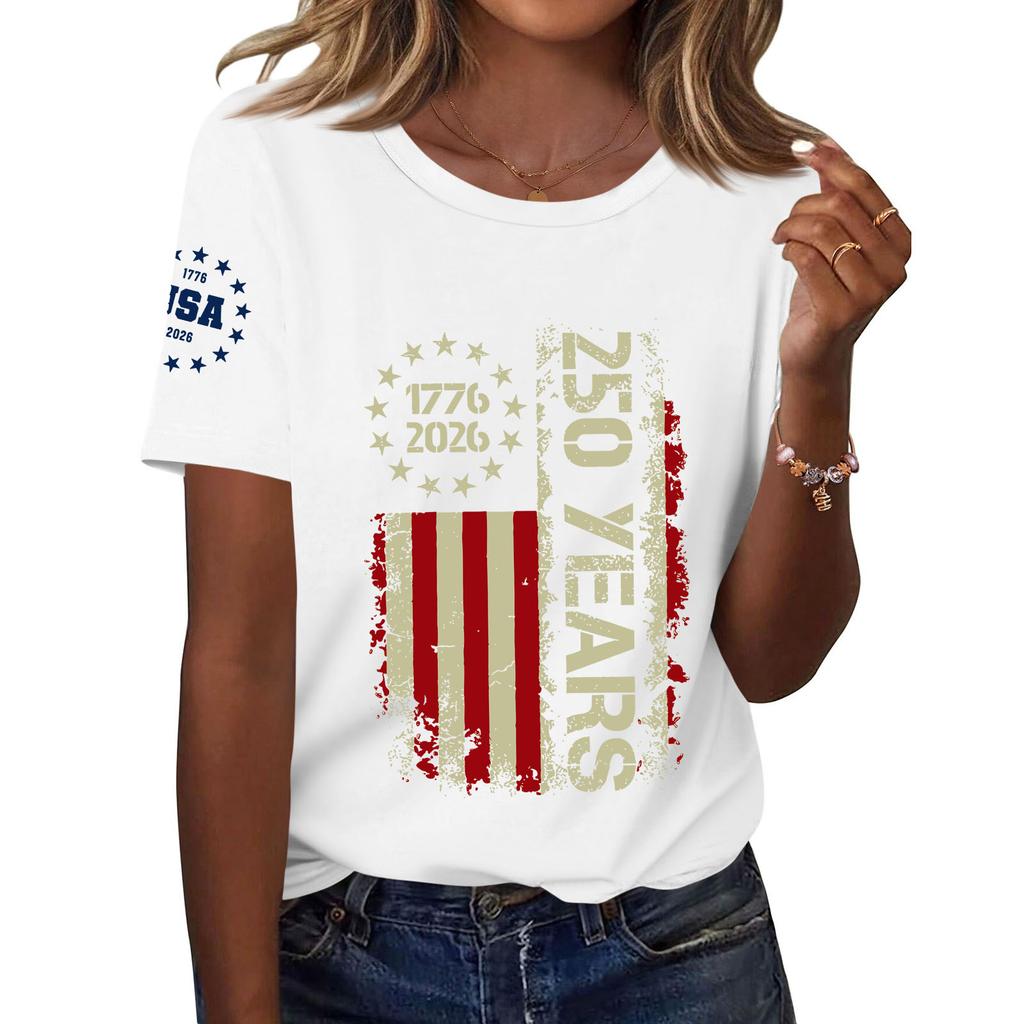 Moda feminina casual estampado manga curta gola redonda pulôver tops