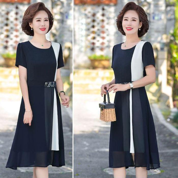 Vestido de verano para mujer, vestido suelto de gasa de talla grande, manga corta, Color sólido, cintura a la moda, vestido de una línea