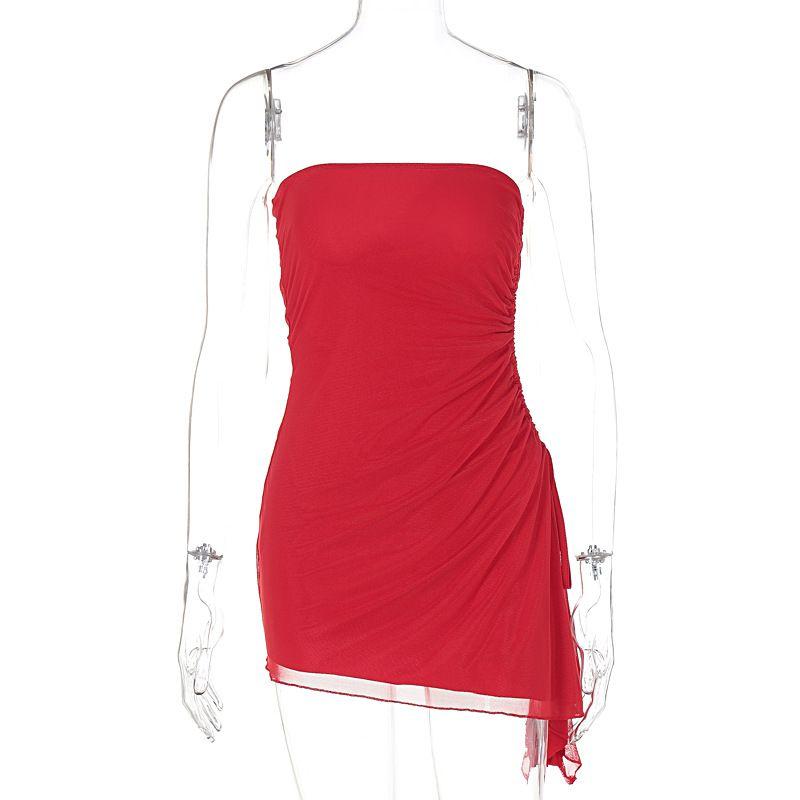 

Fashion Style Women s Clothing New Fashion Sexy Pure Color Sleeveless Silm Chest Wrap Backless Dress Red L