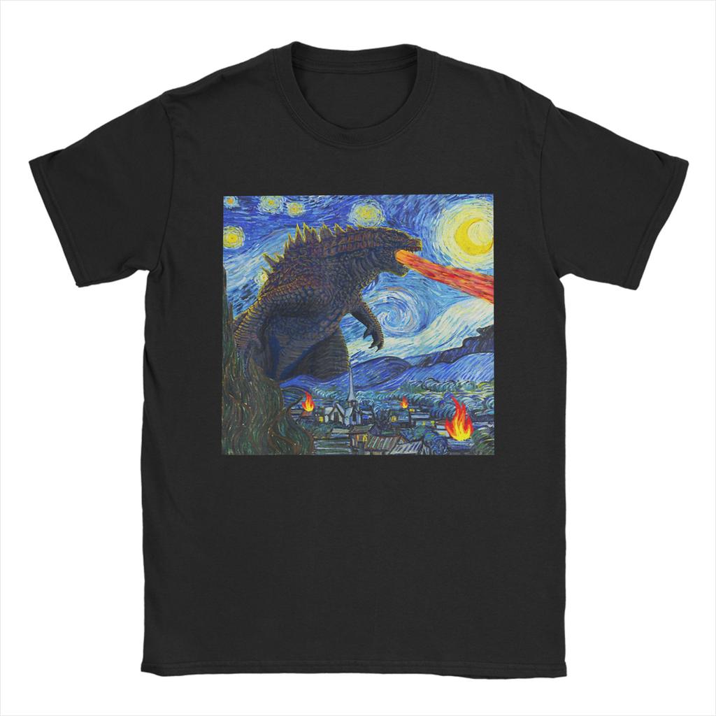 Cool Japanese Monster Starry Night T-Shirt Men Round Collar Cotton T Shirts Short Sleeve Tee Shirt Gift Idea Clothing