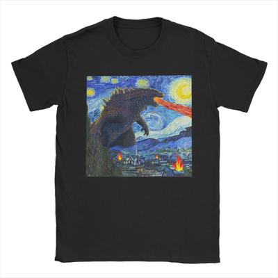 Cool Japanese Monster Starry Night T-Shirt Men Round Collar Cotton T Shirts Short Sleeve Tee Shirt Gift Idea Clothing