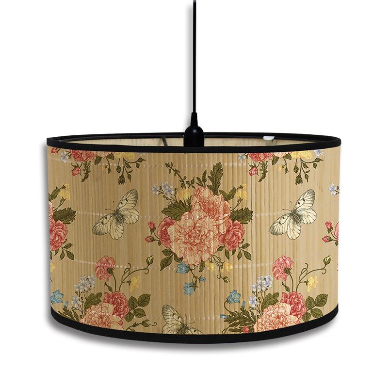 Lampenschirm im nordischen Stil mit grünem Pflanzenmuster, Bambus-Kunst-Lampenschirm, Café-Kronleuchter, Retro-Homestay-Zimmerdekor, Hängelampenabdeckung