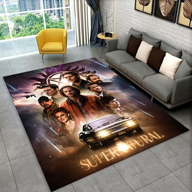 SPN Supernatural Dean Sam TV Teppich für Spielzimmer Schlafzimmer Wohnzimmer Sofa Heimdekoration, Kinderteppich rutschfeste Fußmatte Geschenk
