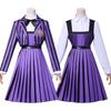 Yimeng Addams Family Wednesday Purple Striped School Uniform Costume for Kids and Adults