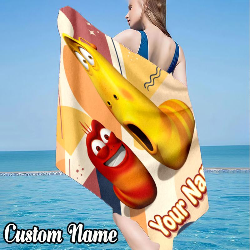 Custom Name Larva Beach Towel - Soft, Ultra-Absorbent Microfiber, Lightweight, Perfect for Beach, Parties, Travel, Camping