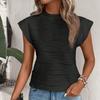 Women Summer Textured Wave Stripe Button Short Sleeve Top Crew Neck Casual Blouse Lightweight Comfortable Fit