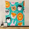 Cute Cartoon Animals on Turquoise Background Patterned Tapestry Decorative Wall Hanging, Home Bedroom Living Room Decor