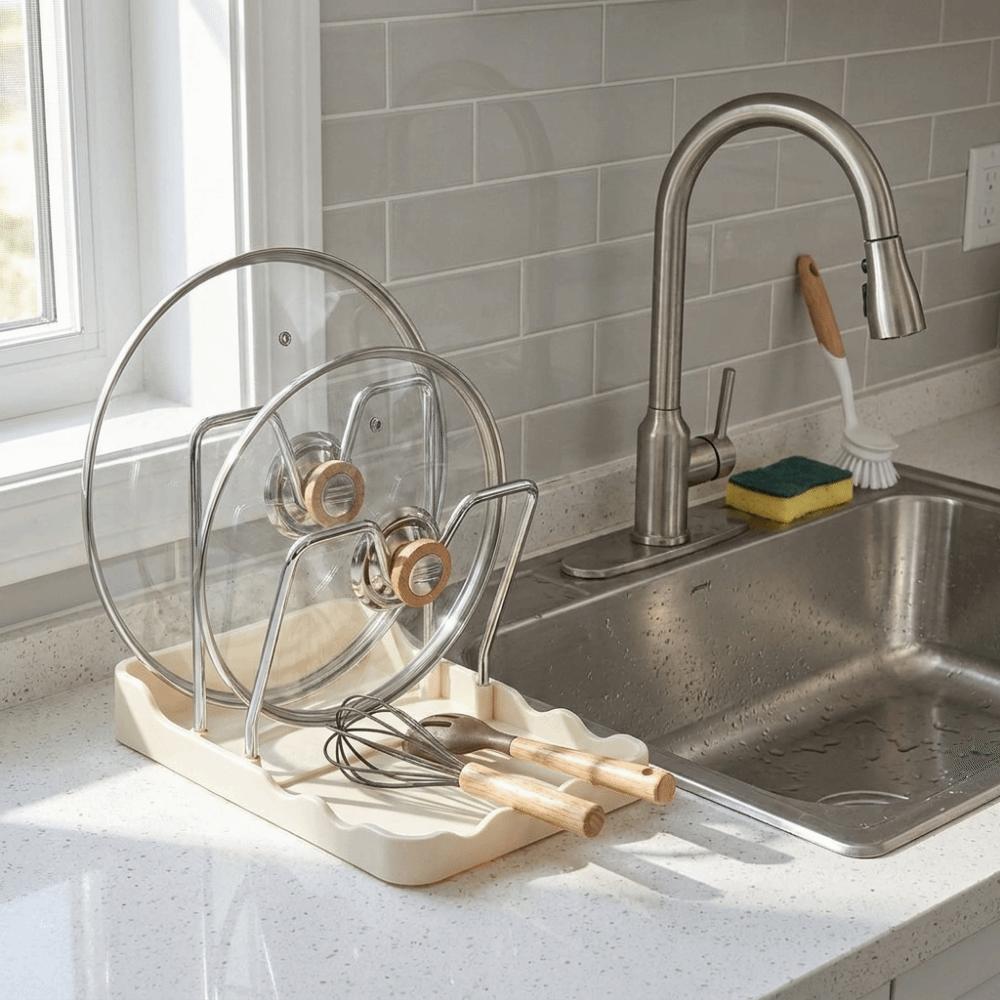 Plastic Pot Lid Storage Rack Draining Pot Cover Holder Durable Kitchen Storage Rack Pantry