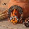 Holiday Hanging Ornament Halloween Gnome Rattern Wreath, Handmade Decoration with Spider And Tinsel Accents, Front Porch Decor Wreath for Door