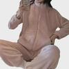 Conjunto de Pijama con Cremallera de Forro Polar Coral para Mujer - Grueso, Cálido, Chaqueta y Pantalón de Ropa Deportiva para Otoño/Invierno
