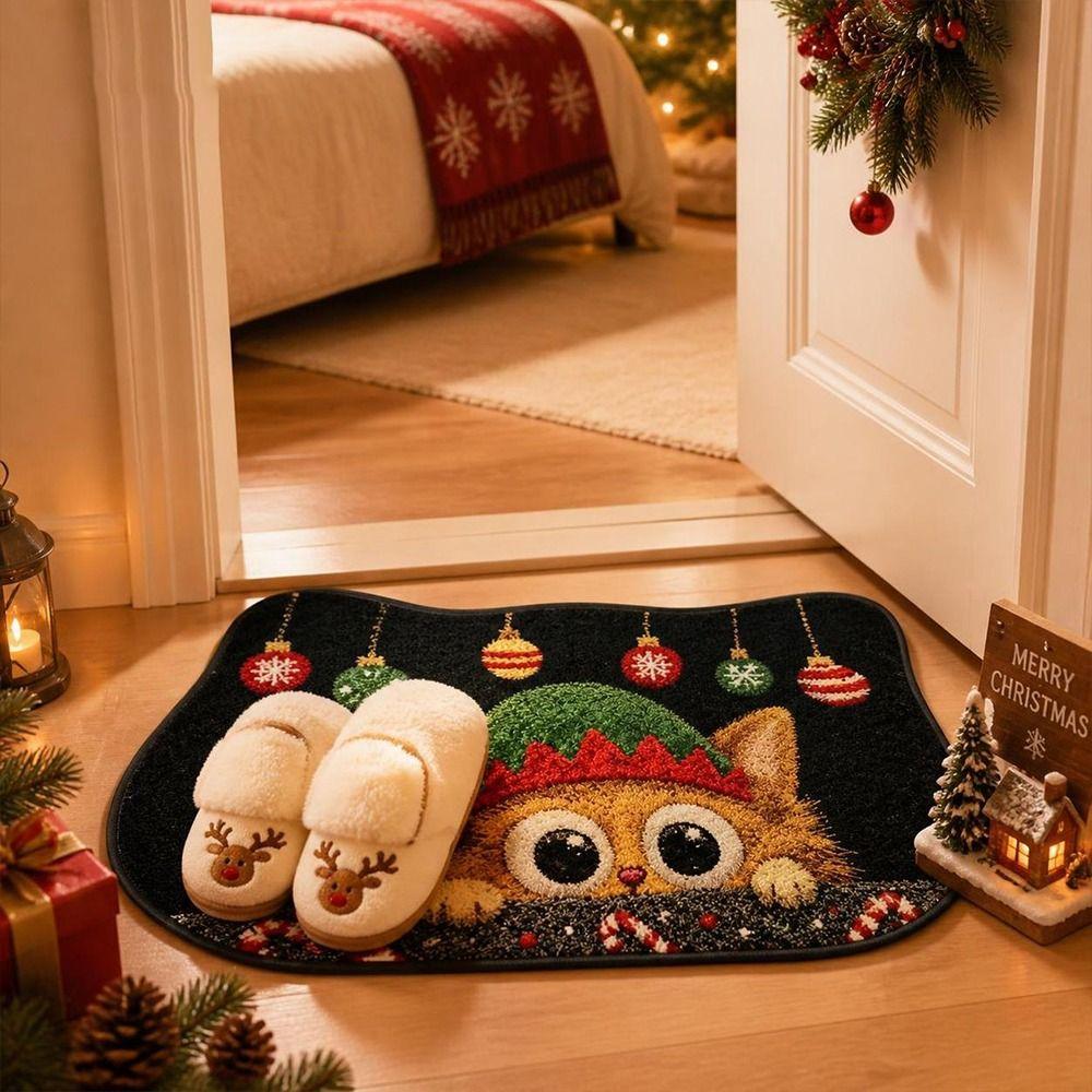 Anti-fouling Cat Area Rug Soft Plush Cartoon Carpet Unique Floor Mat for Bathroom Entrance