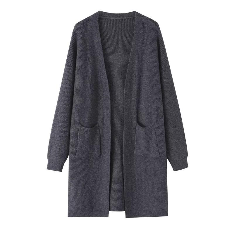 Dames Lange V-hals Cardigan Trui Losse Pasvorm Casual Chic Bovenkleding In Effen Kleuren