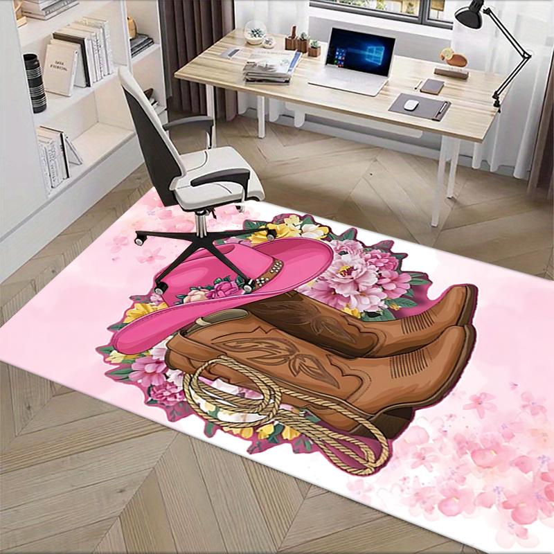 Pink Cowboy Boots Chair Mat Office Carpet, Oversized Rug for Home Decor, Sofa Mat, Desk Pad Gift, Suitable for Bedroom, Living Room, Various Rooms