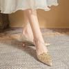 Fashion Comemore High Heel Women's Shoes Temperament Spring Autumn Crystal Silver Champagne Pointed Toe Pumps for Women Party Dress Shoe