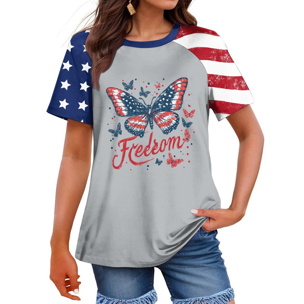 Women's Fashion Casual Printed Round Neck Raglan Sleeve T-Shirt Top T-Shirt Top Top