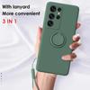 Liquid Silicone Ring Phone Holder Case For Samsung Galaxy S25 Ultra S24 S23 S22 S21 FE Note 20 Plus Edge Cover With Wrist Strap