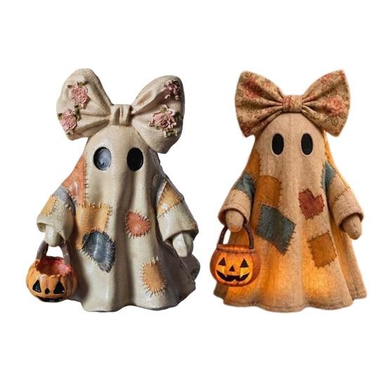 Figura de Fantasma Patchwork Iluminada de Halloween yangyizhi, Lazo Luminoso con Linterna de Calabaza, Lámpara de Fantasmas Decoración para Fiesta Festiva