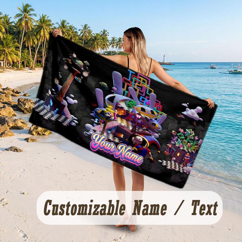 Personalized Beach Towel,The Amazing Digital Circus Custom Printed Name Text, Super Absorbent Towel For Beach Vacation