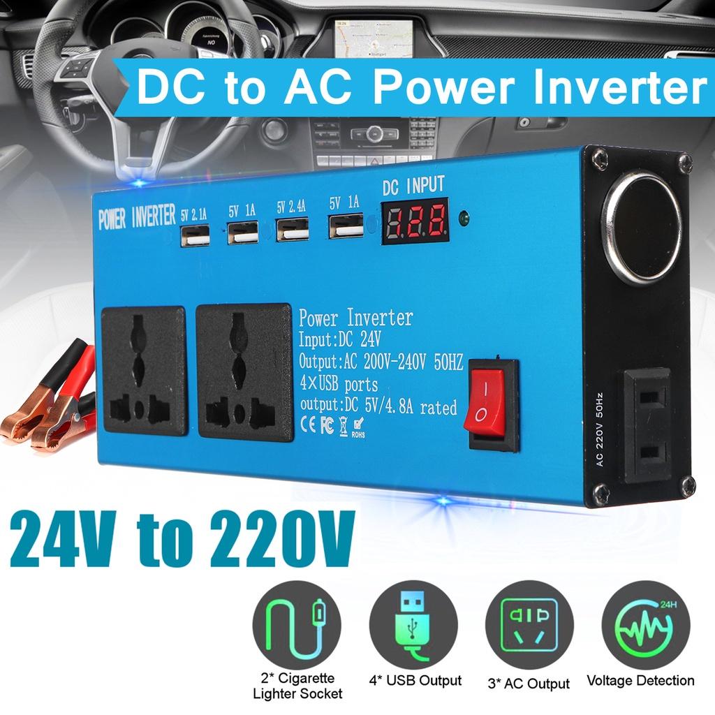 500W DC 12V 24V To AC 220V 50Hz Car Solar Inverter Power Inverter Voltage Transformer Converter 4 USB LED Display for Car Home 4 In 1