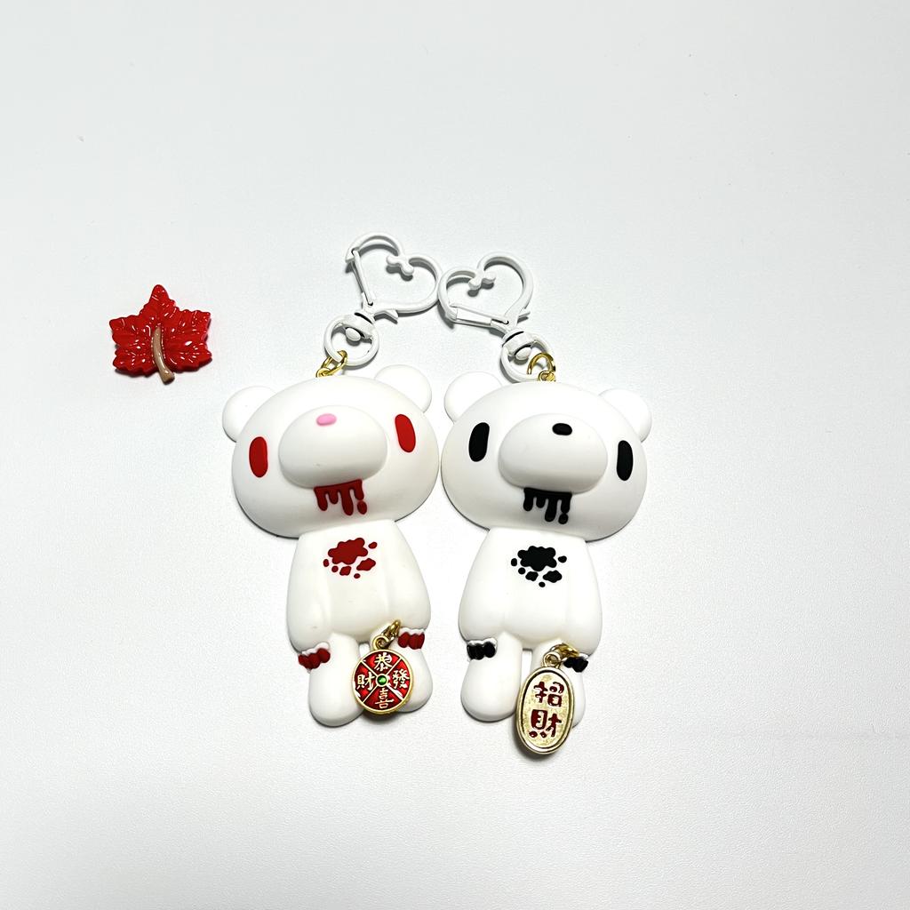 Gothic Gloomy Bear Keychain Bloody Violence Bear Pendant Chinese Lucky Charm Key Ring Women Bag Car Accessories Horror Gift