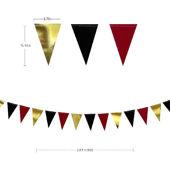 30 Ft Red Black and Gold Party Decorations Hanging Paper Triangle Banner Bunting Flag Pennant Garland for Graduation Birthday Bachelorette Engagement