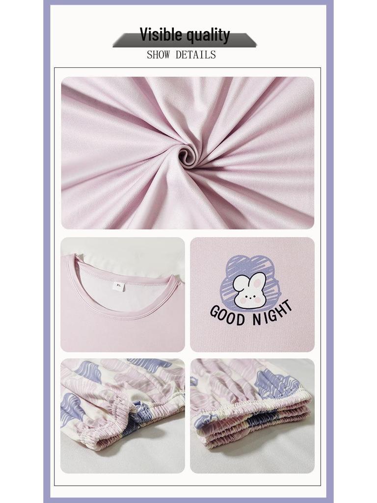 Ensemble Pyjama Automne/Hiver pour Femme: Coton à manches longues, Style coréen, Design mignon de dessin animé d'ours au thé au lait
