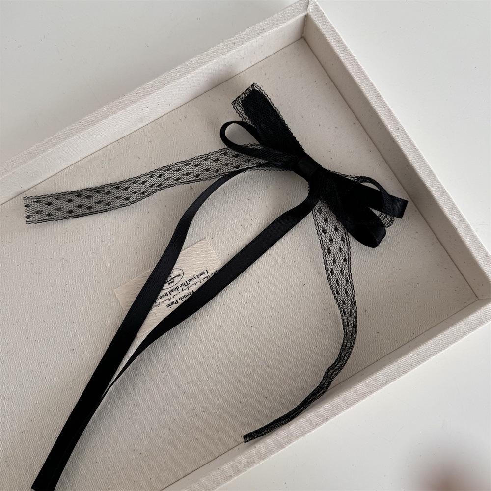 Korean Style Sweet Double-Layer Lace Hair Bow Clip with Long Flowing Ribbon