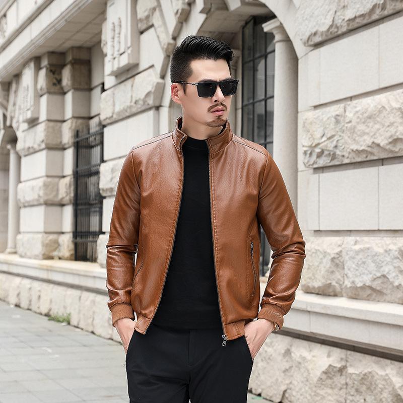 Middle-aged and elderly leather jacket men's casual slim business leather jacket men's one pu casual versatile