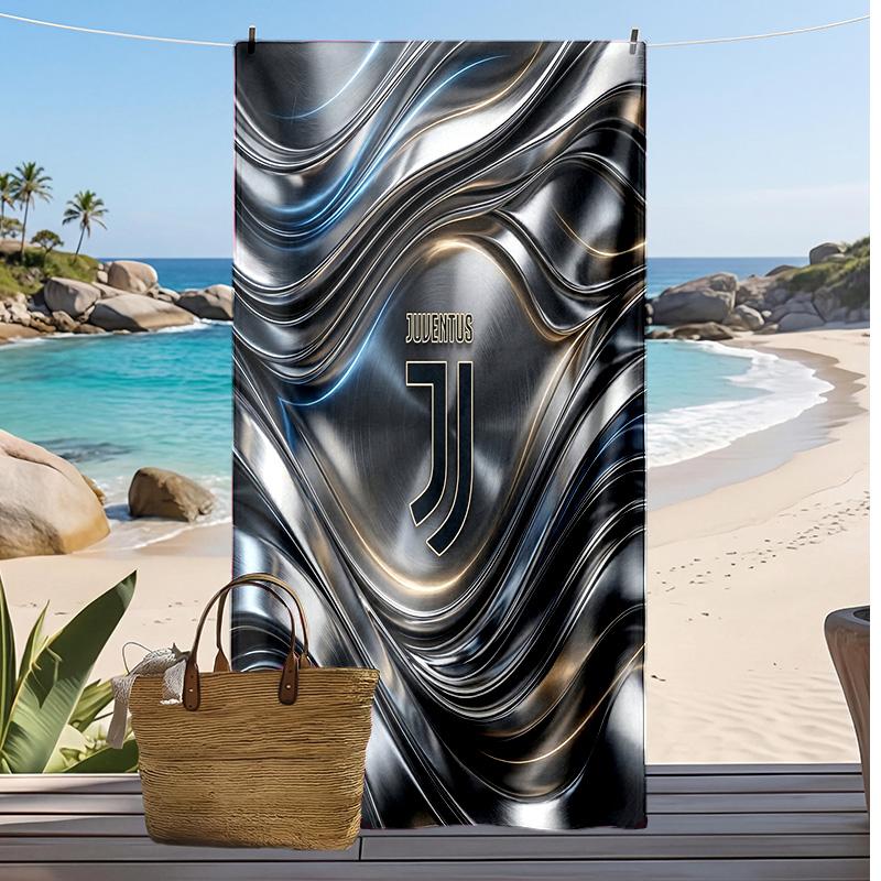 Asciugamano da Spiaggia Stampato Juventus FC Asciugamano Morbido ad Asciugatura Rapida Coperta da Spiaggia Rettangolare Grande Portatile per Viaggi Piscina
