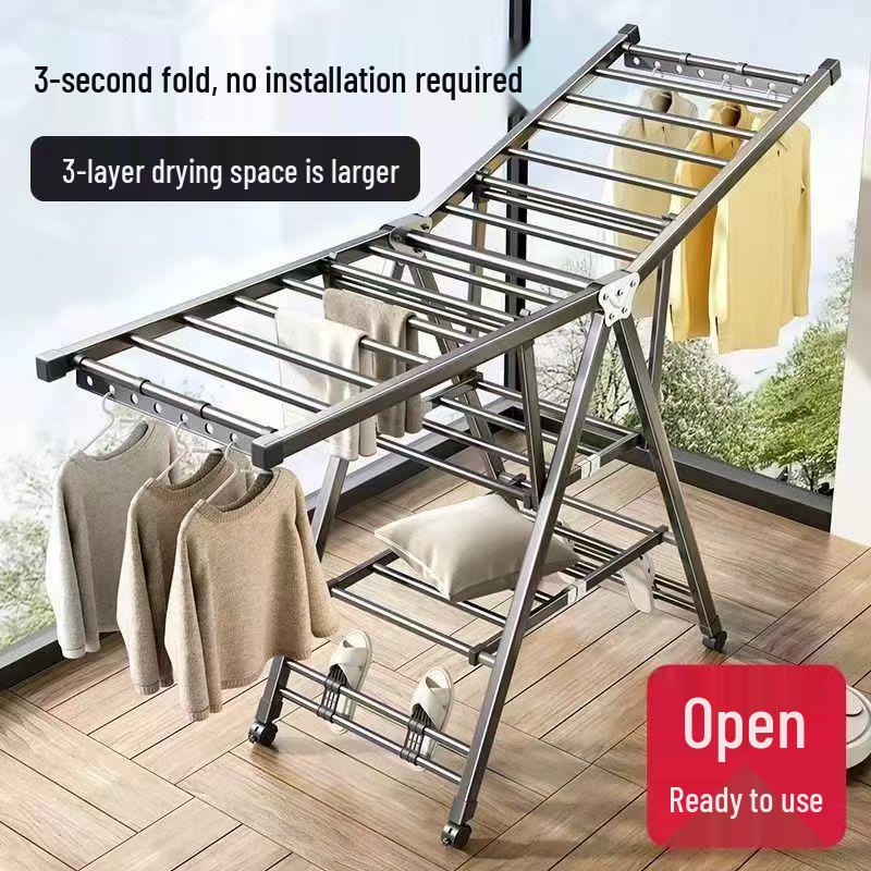 

Складная комнатная сушилка для одежды с поддержкой для одеял Triple Layer 1.8m + Shoe Rack + Windproof Bar