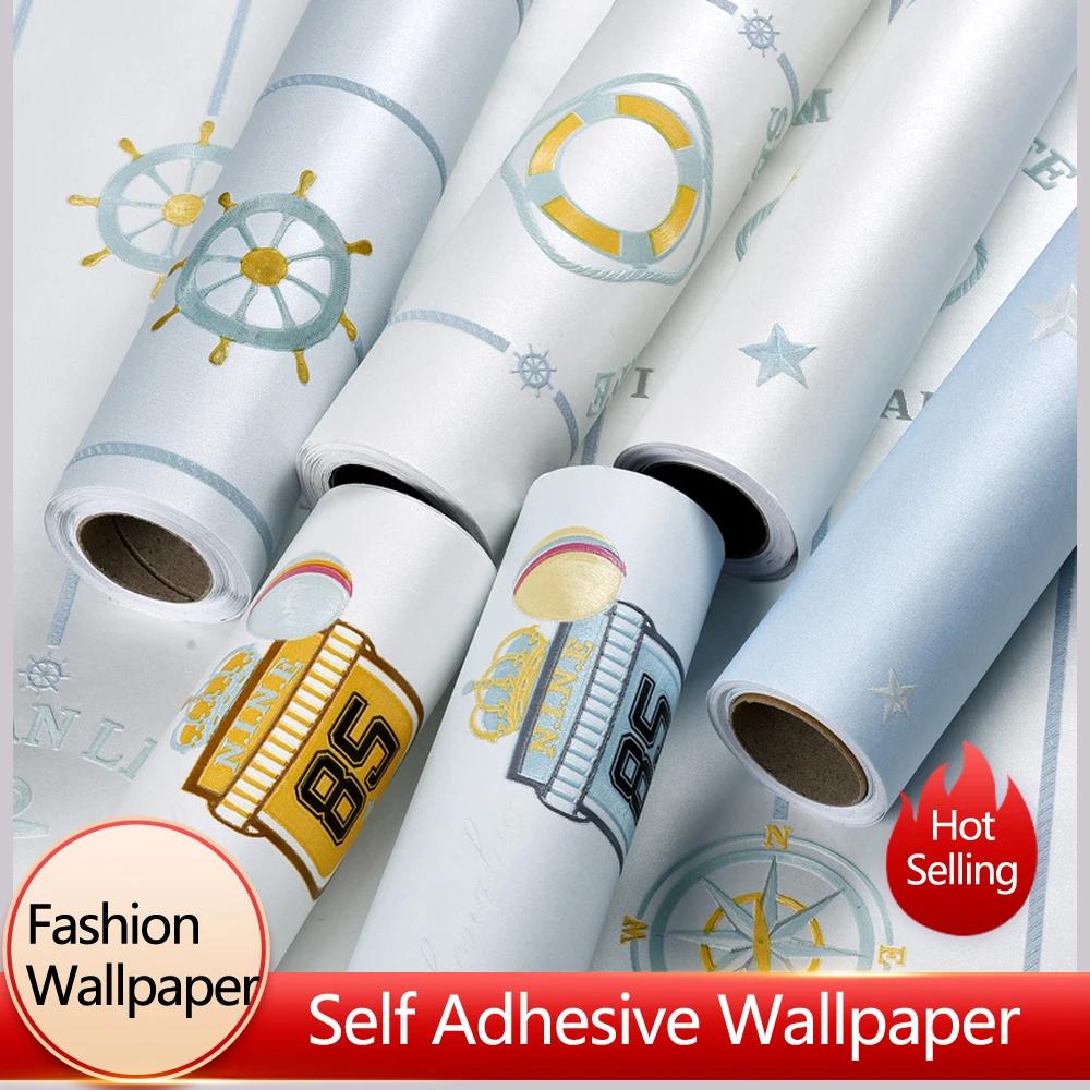 Embossed Star Moon Self Adhesive Wallpapers Home Decoration Mediterranean Boys Girls' Bedroom Self Adhesive Wallpaper