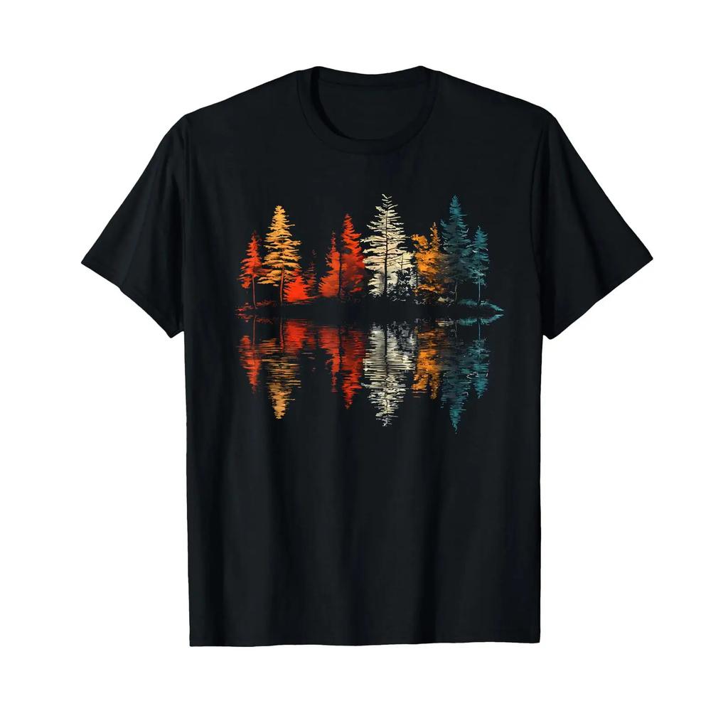 Nature Reflection Trees Outdoor Wildlife Autumn Forest T Shirt vintage Washed For Everyday Wear