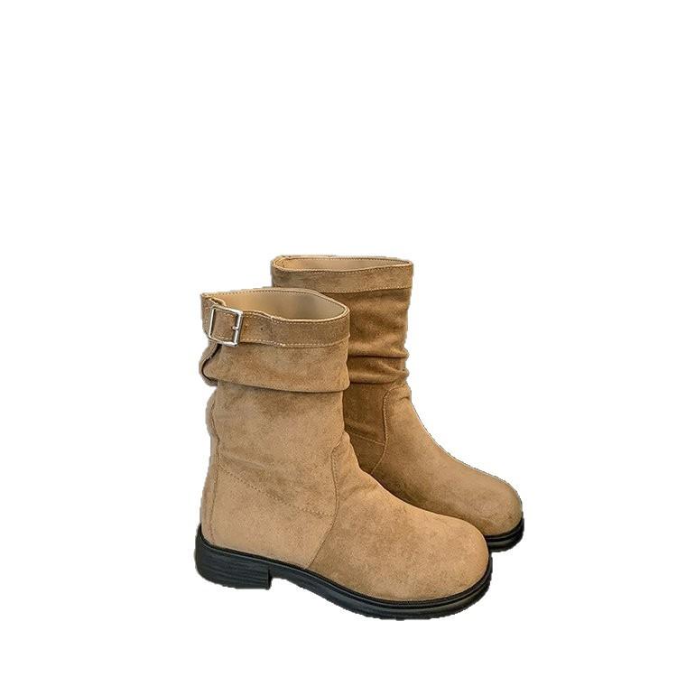 Coarse Heel Retro Medium Boots Martin Boots Women's Shoes 2025 New Autumn and Winter Piled Small Versatile Martin Boots