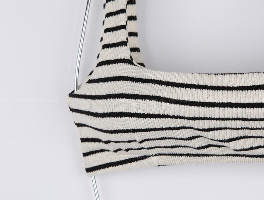 2023 Black & White Striped High Waist Backless Korean Bikini Two-Piece Swimsuit for Women