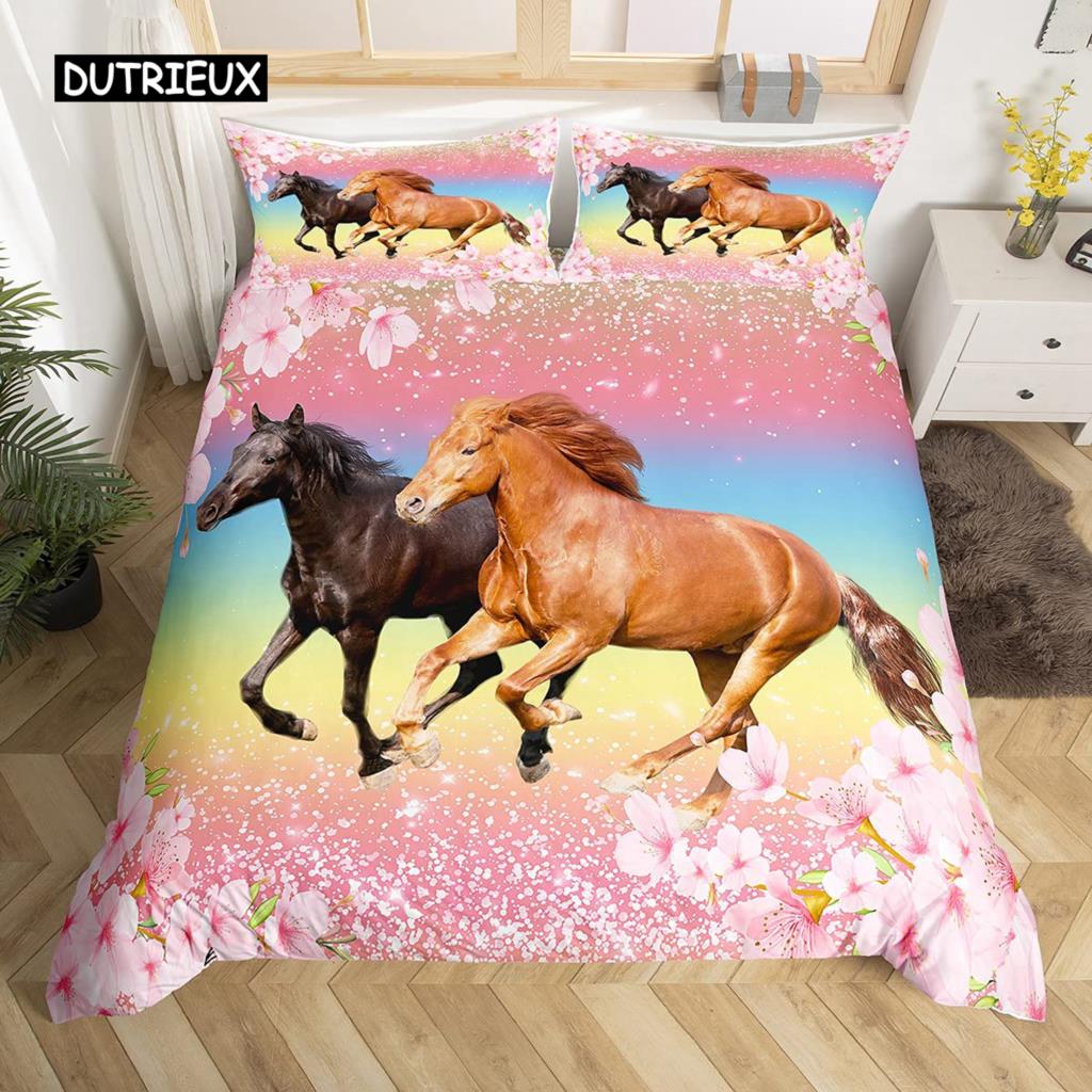 Kirschblüten-Bettbezug-Set, King-Size-Bett, japanischer Stil, romantisches Motiv, rosa Bettbezug-Set, botanisch floral bedruckter Bettbezug